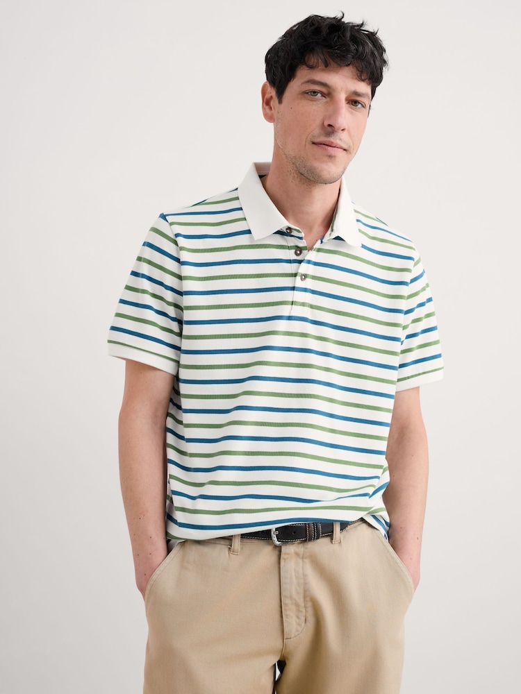 Зеленый - Seasalt Cornwall Mens Balefire 100% Cotton Jersey Polo Shirt - Image 1 of 5