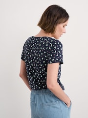 Seasalt Cornwall Bud Flower Maritime Light Pink Appletree Keyhole Detail T-Shirt - Image 2 of 5
