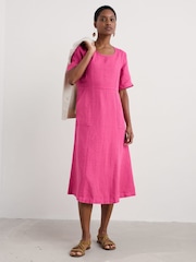 Seasalt Cornwall Pink Petite Grass Wave 100% Linen Midi Dress - Image 1 of 5