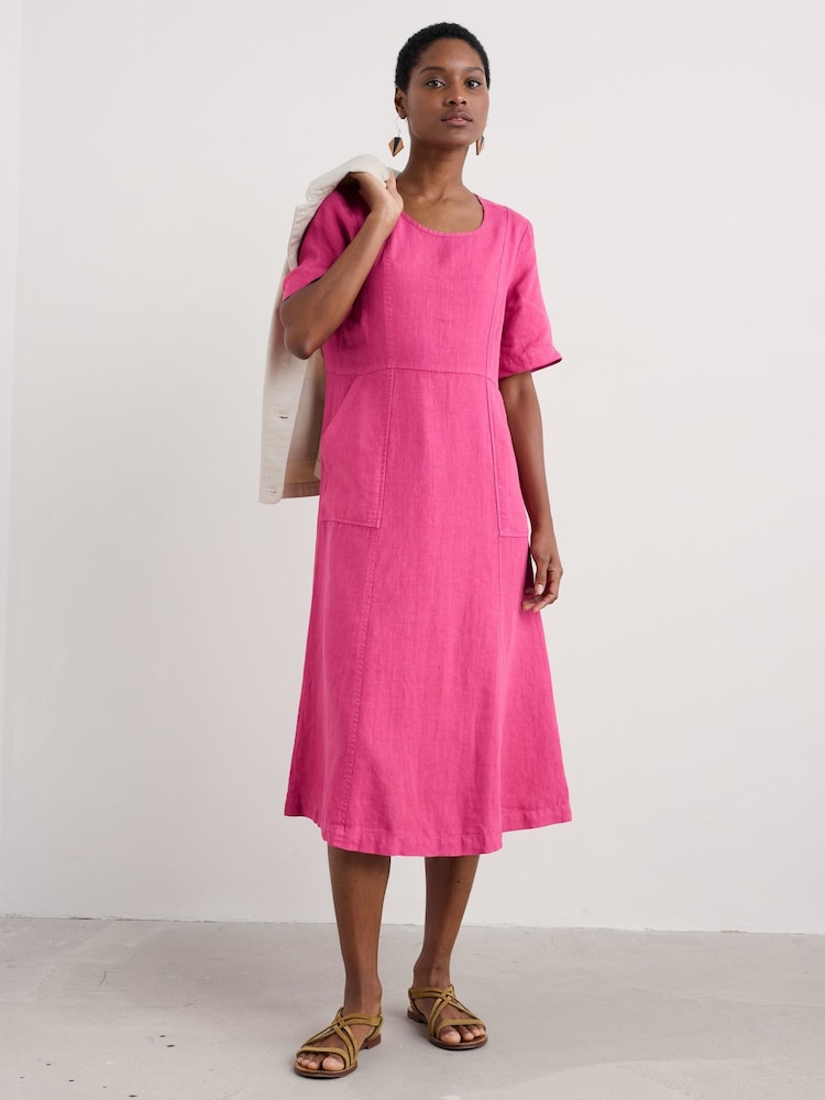 Seasalt Cornwall Pink Petite Grass Wave 100% Linen Midi Dress - Image 1 of 5