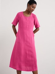 Seasalt Cornwall Pink Petite Grass Wave 100% Linen Midi Dress - Image 2 of 5