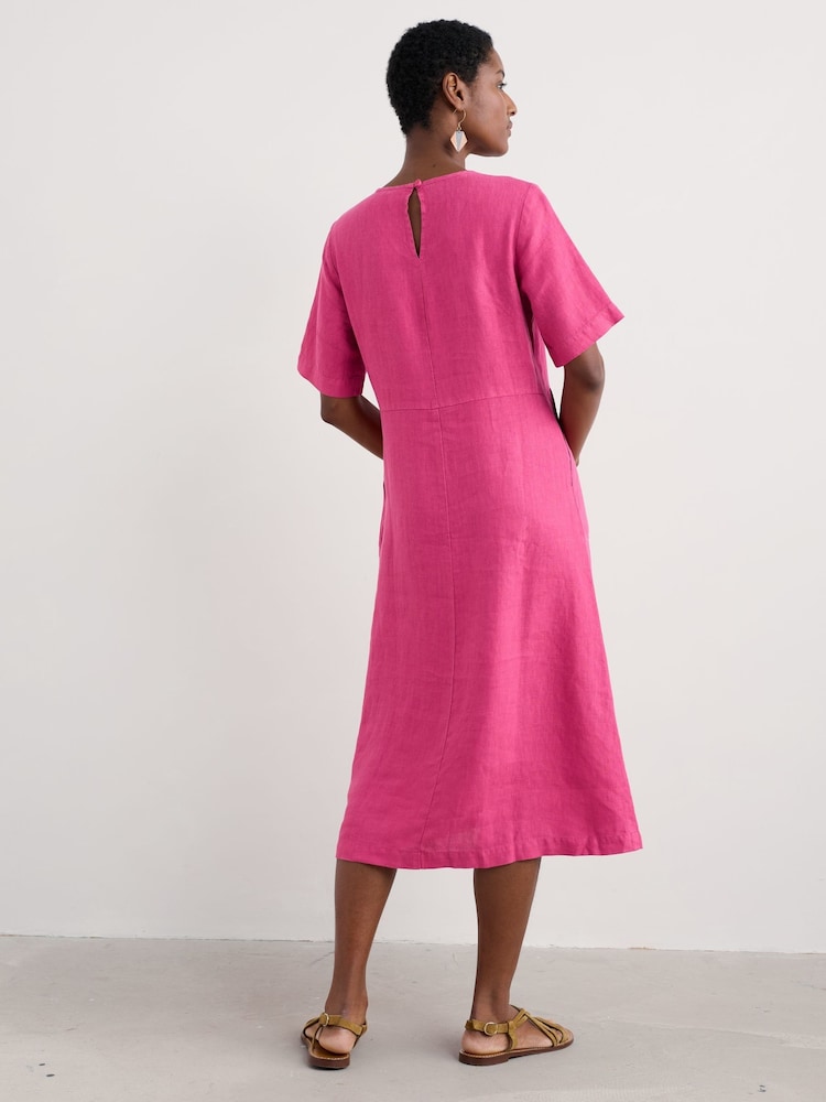 Seasalt Cornwall Pink Petite Grass Wave 100% Linen Midi Dress - Image 3 of 5