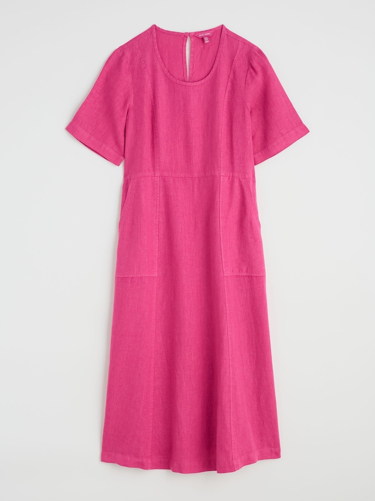 Seasalt Cornwall Pink Petite Grass Wave 100% Linen Midi Dress - Image 4 of 5