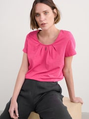 Seasalt Cornwall Pink Light Pink Appletree Keyhole Detail T-Shirt - Image 3 of 5