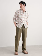 Seasalt Cornwall Green Mens Crewman Tie Waist 100% Linen Trousers - Image 1 of 5