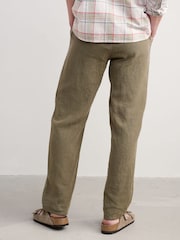 Seasalt Cornwall Green Mens Crewman Tie Waist 100% Linen Trousers - Image 3 of 5