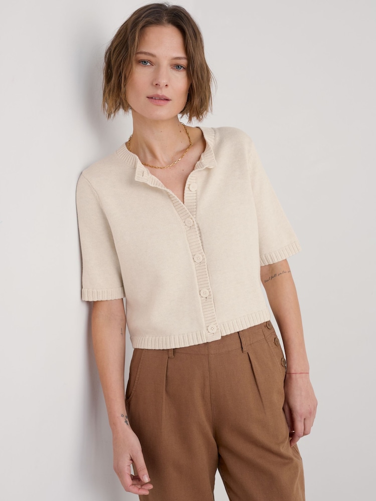 Natural - Seasalt Cornwall Gillan Creek 100% Cotton Short-Sleeve Cardigan - Image 1 of 5