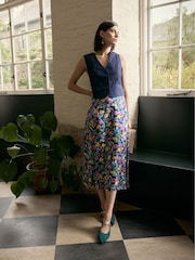 Seasalt Cornwall Black Multi Wild Pansy Satin Skirt - Image 1 of 3