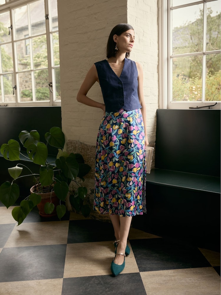 Seasalt Cornwall Black Multi Wild Pansy Satin Skirt - Image 1 of 3 Seasalt Cornwall Black Multi Wild Pansy Satin Skirt - Image 1 of 3