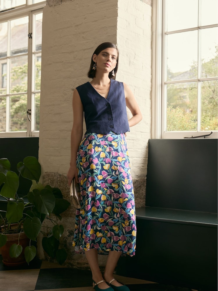 Seasalt Cornwall Black Multi Wild Pansy Satin Skirt - Image 2 of 3 Seasalt Cornwall Black Multi Wild Pansy Satin Skirt - Image 2 of 3