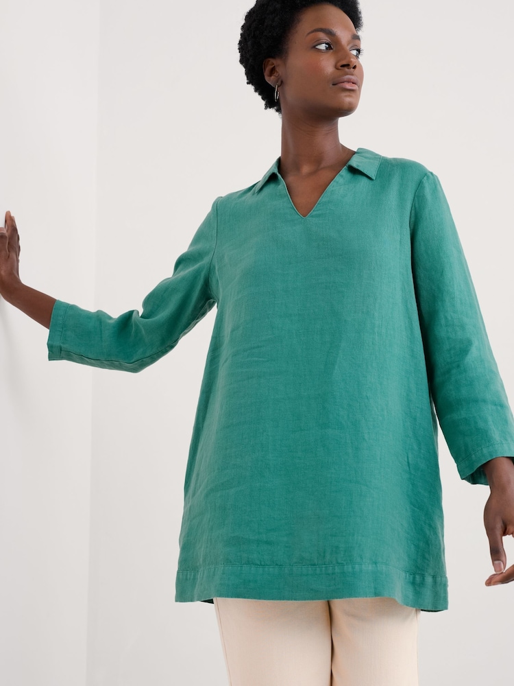 Seasalt Cornwall Sea Teal Shallow Layers 100% Linen Tunic - Image 1 of 5