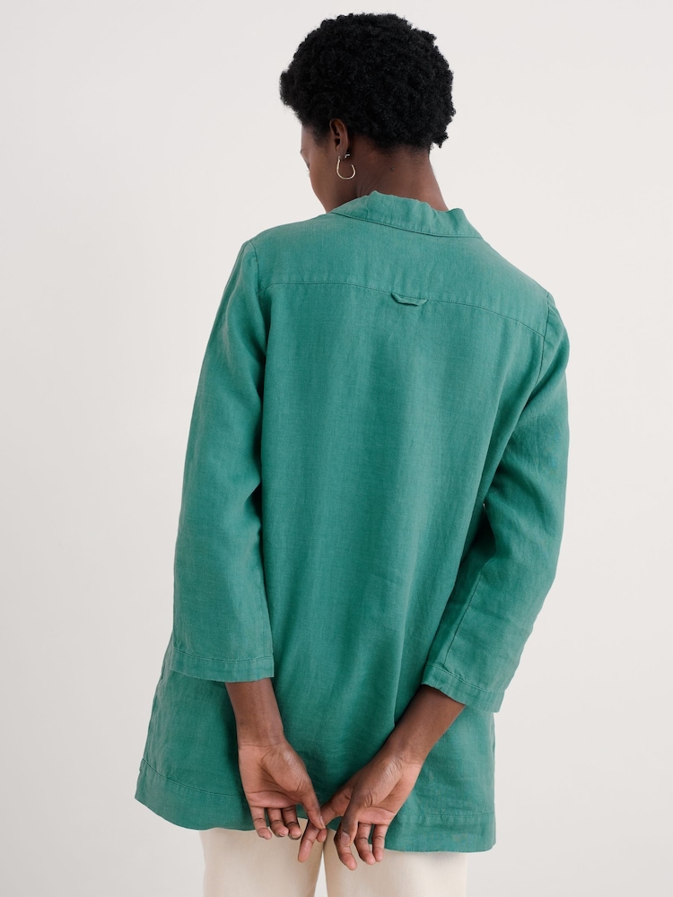 Seasalt Cornwall Sea Teal Shallow Layers 100% Linen Tunic - Image 2 of 5