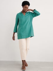 Seasalt Cornwall Sea Teal Shallow Layers 100% Linen Tunic - Image 3 of 5