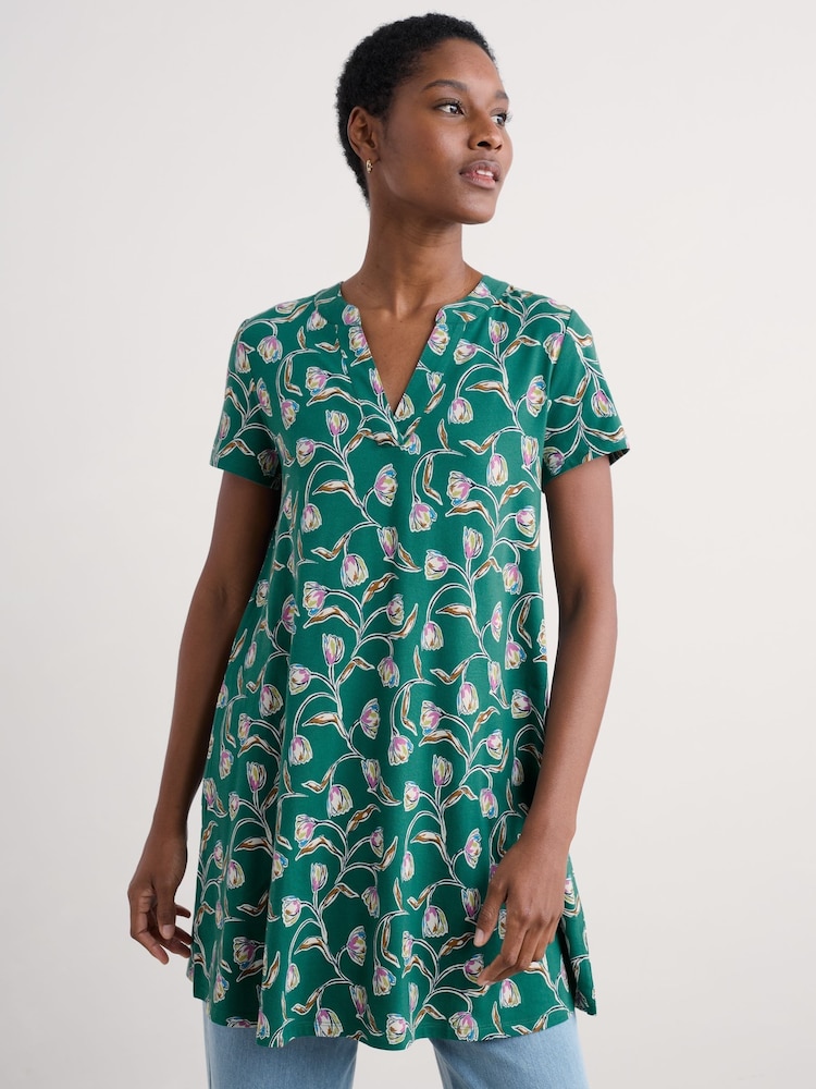 Seasalt Cornwall Blue Wreathe Short Sleeve Jersey Tunic - Image 1 of 5