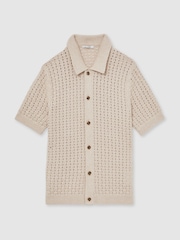 Reiss Toby Basketweave-Knit Button-Through Cotton-Blend Shirt - Imagen 2 de 6
