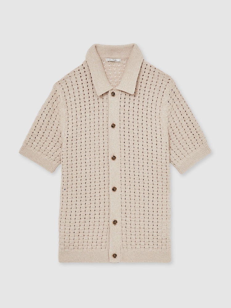 Reiss Toby Basketweave-Knit Button-Through Cotton-Blend Shirt - Imagen 2 de 6