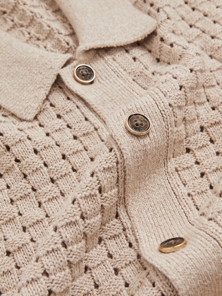 Reiss Toby Basketweave-Knit Button-Through Cotton-Blend Shirt - Imagen 6 de 6