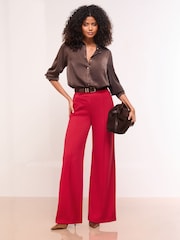 Lipsy Red Petite High Waist Wide Leg Trousers - Image 3 of 5