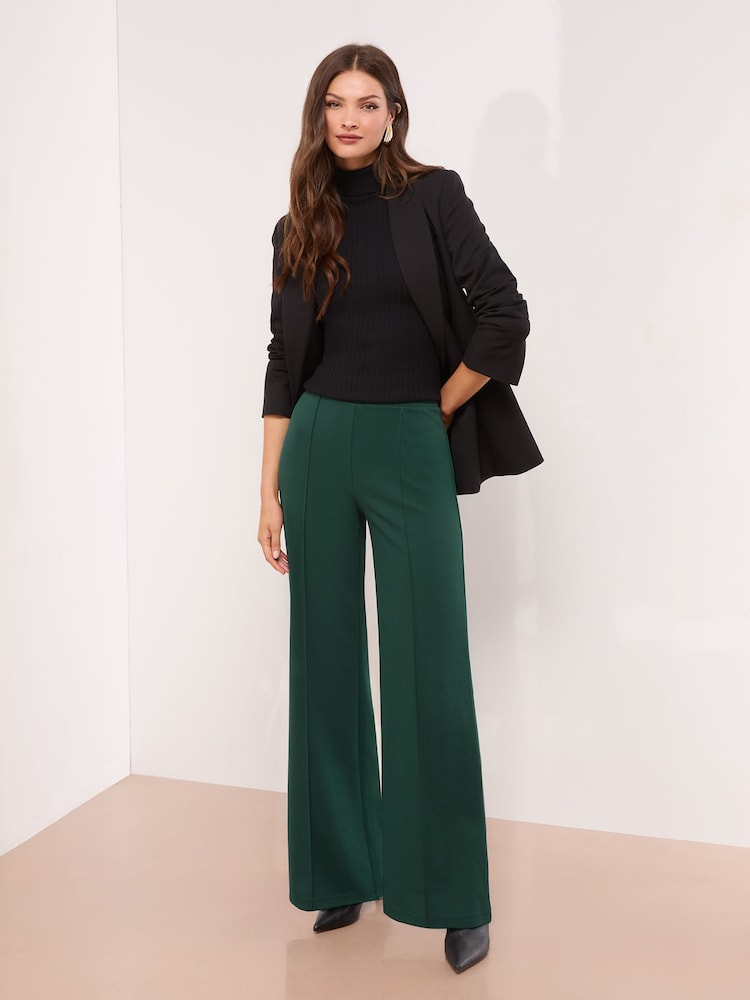 Lipsy Green Petite High Waist Wide Leg Trousers - Image 1 of 4 Lipsy Green Petite High Waist Wide Leg Trousers - Image 1 of 4