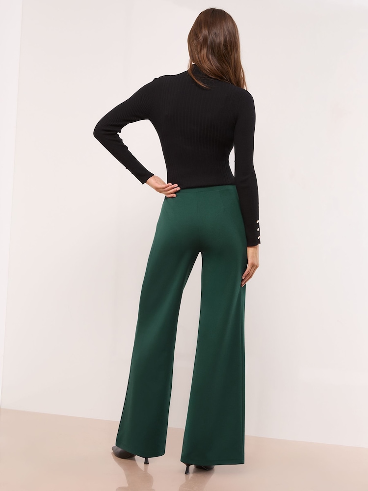 Lipsy Green Petite High Waist Wide Leg Trousers - Image 2 of 4 Lipsy Green Petite High Waist Wide Leg Trousers - Image 2 of 4