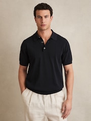 Reiss Navy Asher Cotton-Silk Polo Shirt - Image 1 of 6