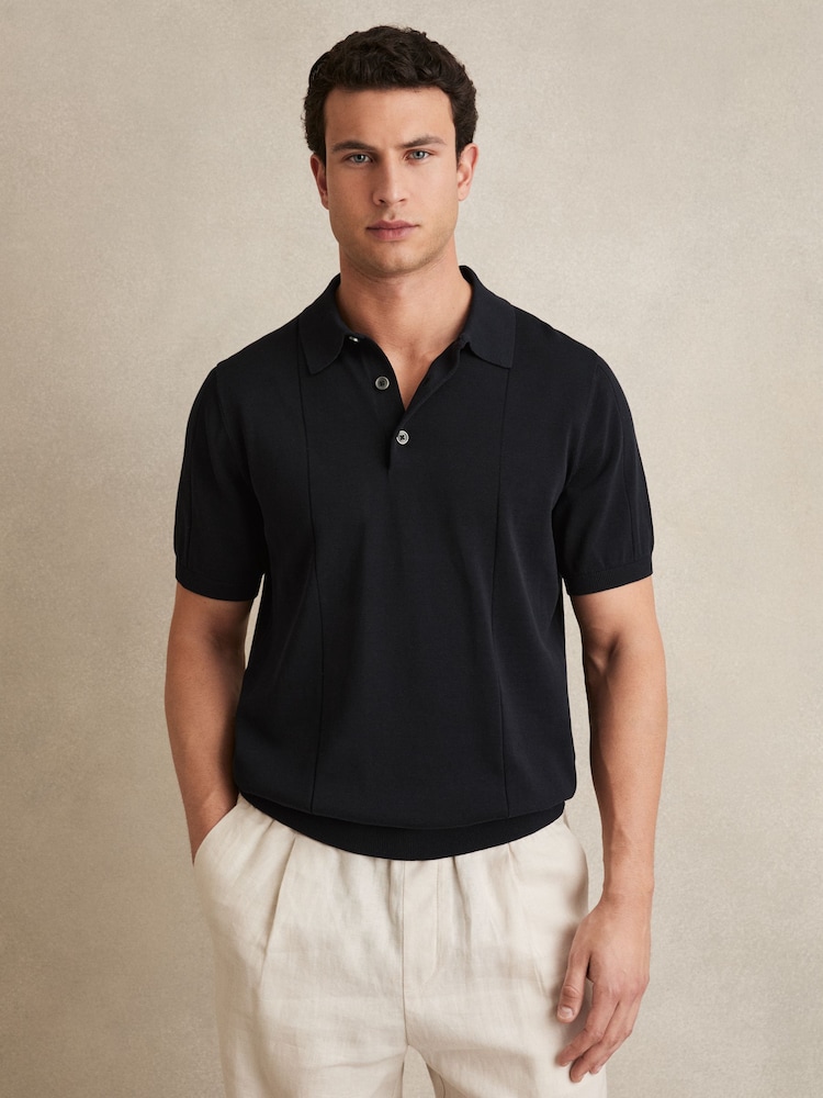 Reiss Navy Asher Cotton-Silk Polo Shirt - Image 1 of 6