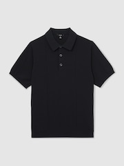 Reiss Navy Asher Cotton-Silk Polo Shirt - Image 2 of 6