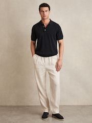 Reiss Navy Asher Cotton-Silk Polo Shirt - Image 3 of 6