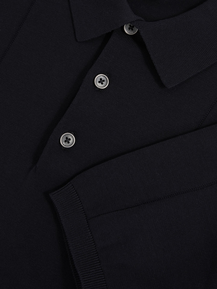 Reiss Navy Asher Cotton-Silk Polo Shirt - Image 6 of 6
