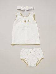 Rock-A-Bye Baby Boutique Printed 100% Cotton  White Dress, Knickers and Headband Outfit Set - Image 1 of 5