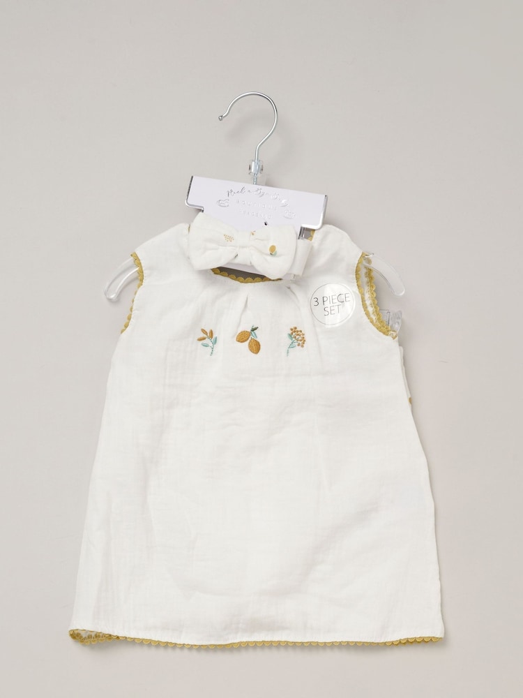 Rock-A-Bye Baby Boutique Printed 100% Cotton  White Dress, Knickers and Headband Outfit Set - Image 2 of 5