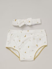 Rock-A-Bye Baby Boutique Printed 100% Cotton  White Dress, Knickers and Headband Outfit Set - Image 4 of 5