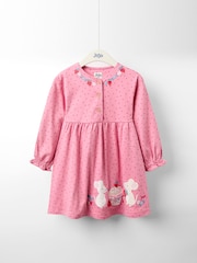 JoJo Maman Bébé Pink Drop Shoulder Appliqué Dress - Image 1 of 5