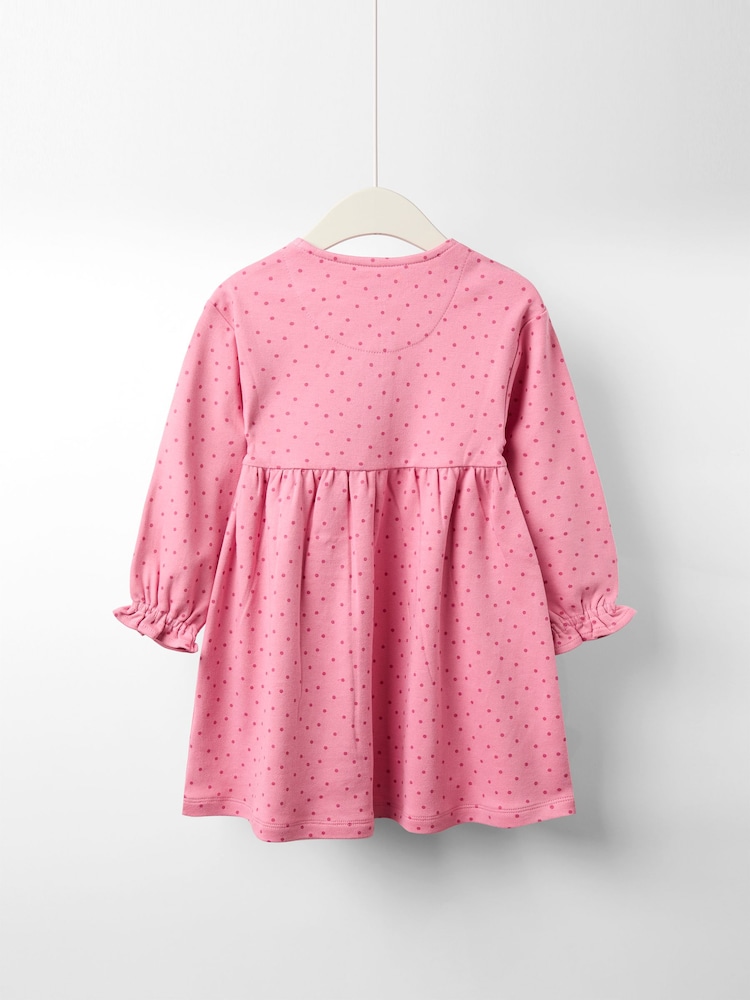 JoJo Maman Bébé Pink Drop Shoulder Appliqué Dress - Image 2 of 5