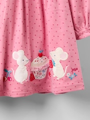 JoJo Maman Bébé Pink Drop Shoulder Appliqué Dress - Image 4 of 5