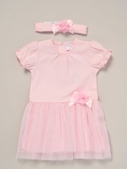 Rock-A-Bye Baby Boutique Rose Pink Ribbon Detail Dress and Headband Outfit Set - Image 1 of 3