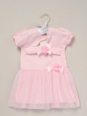 Rock-A-Bye Baby Boutique Rose Pink Ribbon Detail Dress and Headband Outfit Set - Image 2 of 3