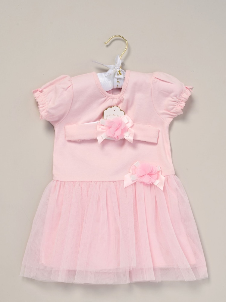 Rock-A-Bye Baby Boutique Rose Pink Ribbon Detail Dress and Headband Outfit Set - Image 2 of 3