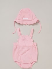 Rock-A-Bye Baby Boutique Pink Waffle 100% Cotton Romper and Sun Hat Outfit Set - Image 1 of 5