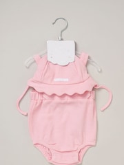 Rock-A-Bye Baby Boutique Pink Waffle 100% Cotton Romper and Sun Hat Outfit Set - Image 3 of 5