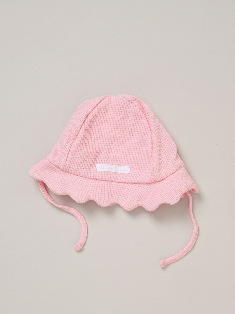 Rock-A-Bye Baby Boutique Pink Waffle 100% Cotton Romper and Sun Hat Outfit Set - Image 4 of 5