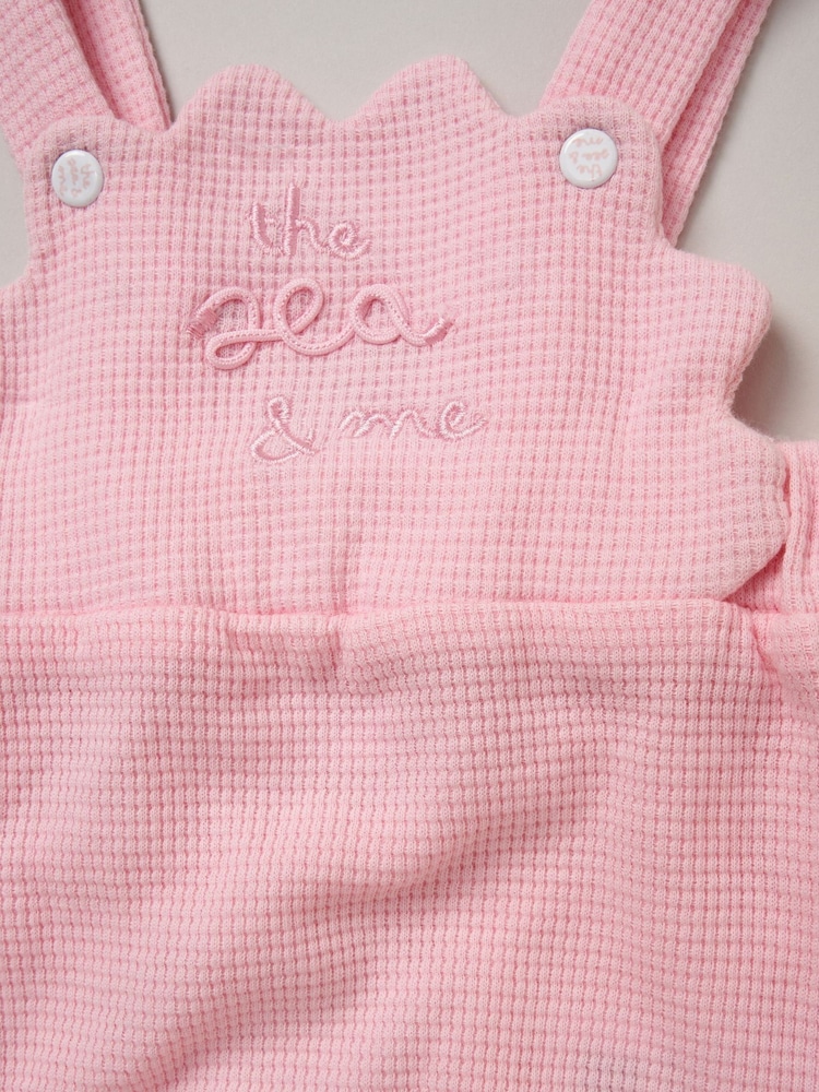 Rock-A-Bye Baby Boutique Pink Waffle 100% Cotton Romper and Sun Hat Outfit Set - Image 5 of 5