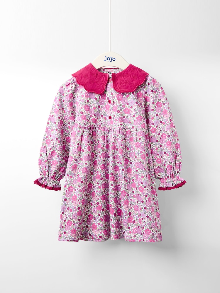 JoJo Maman Bébé Plum Purple Floral Broderie Collar Button Front Dress - Image 1 of 4 JoJo Maman Bébé Plum Purple Floral Broderie Collar Button Front Dress - Image 1 of 4