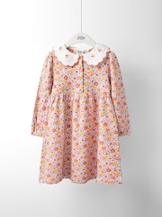 JoJo Maman Bébé Orange Embroidered Collar Button Front Dress - Image 1 of 3