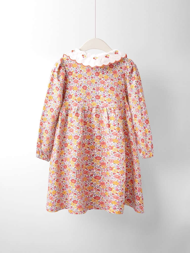 JoJo Maman Bébé Orange Embroidered Collar Button Front Dress - Image 2 of 3