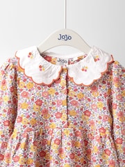 JoJo Maman Bébé Orange Embroidered Collar Button Front Dress - Image 3 of 3