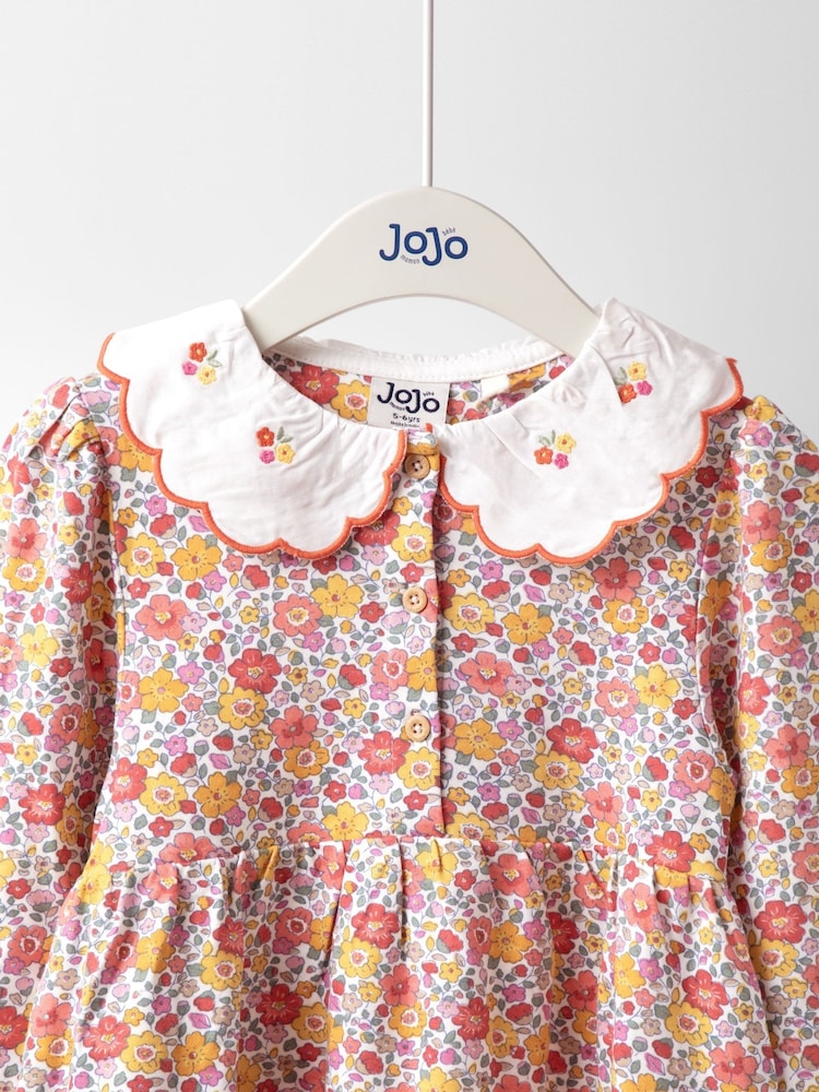 JoJo Maman Bébé Orange Embroidered Collar Button Front Dress - Image 3 of 3