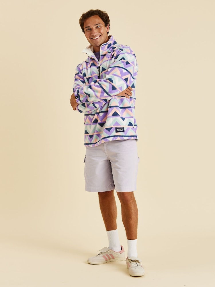 Harper & Lewis Cream & Navy Raver Retro Pattern Quarter Zip Fleece - Image 1 of 4 Harper & Lewis Cream & Navy Raver Retro Pattern Quarter Zip Fleece - Image 1 of 4