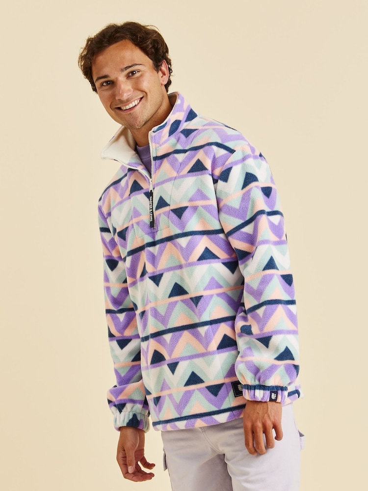 Harper & Lewis Cream & Navy Raver Retro Pattern Quarter Zip Fleece - Image 2 of 4 Harper & Lewis Cream & Navy Raver Retro Pattern Quarter Zip Fleece - Image 2 of 4