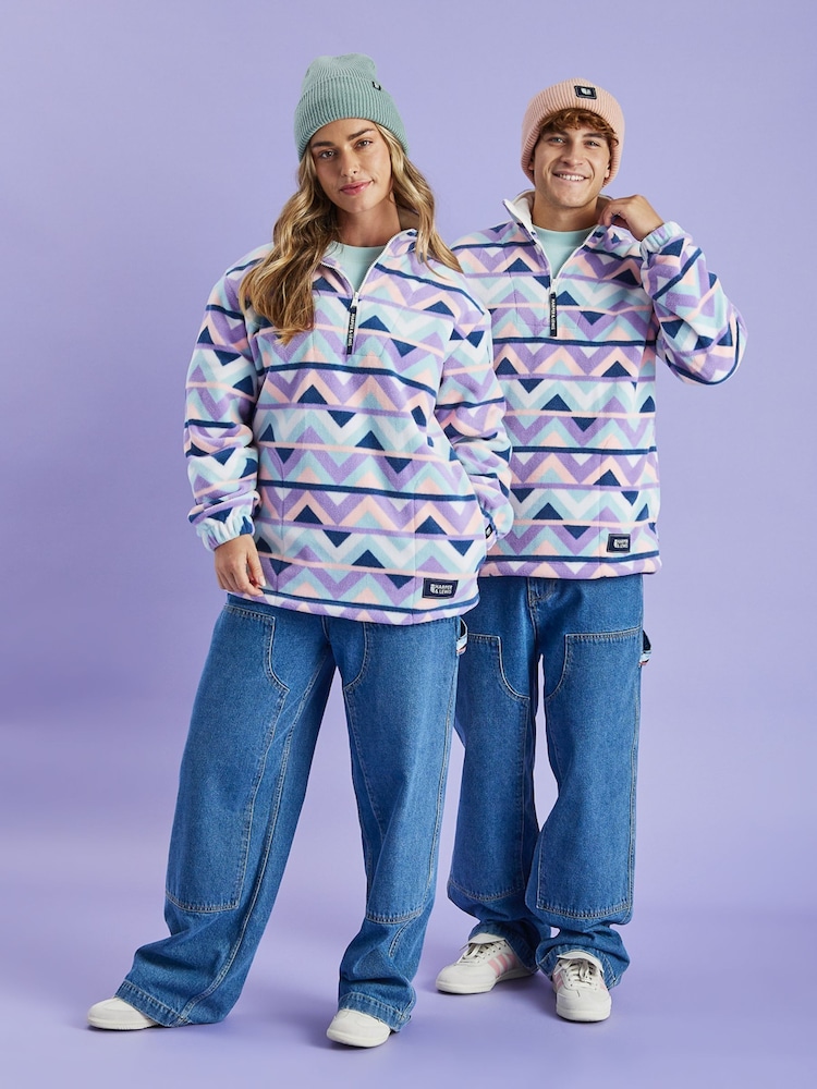 Harper & Lewis Cream & Navy Raver Retro Pattern Quarter  Zip Fleece - Image 6 of 6